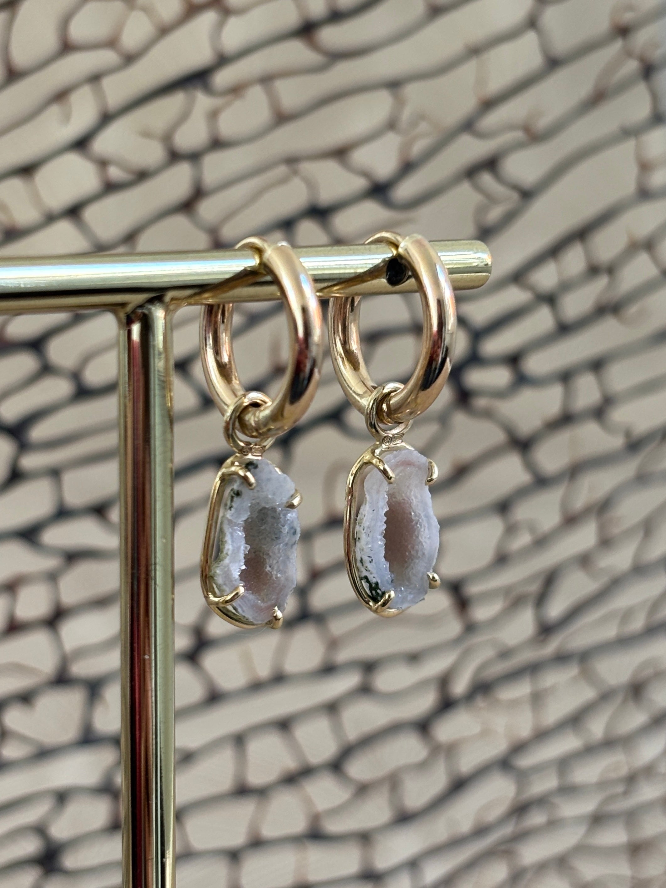 Oorringen met Agaat Geode Aanhangers