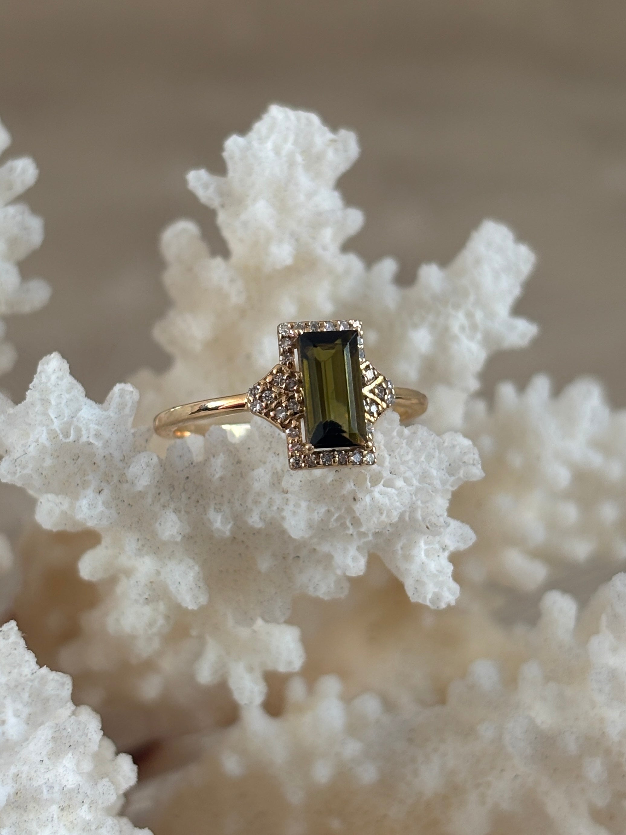 Klassieke Baguette Toermalijn Diamant Ring