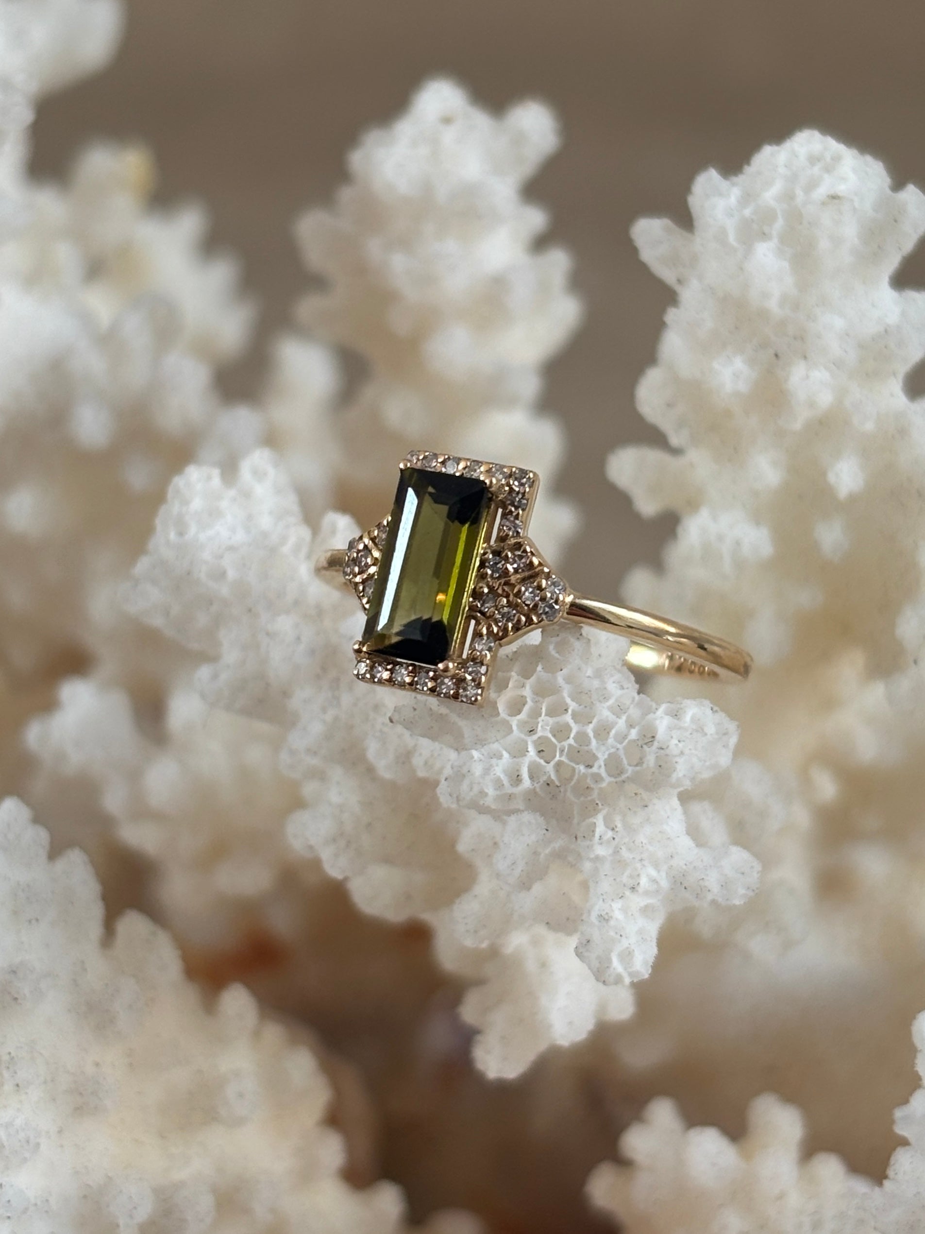Klassieke Baguette Toermalijn Diamant Ring