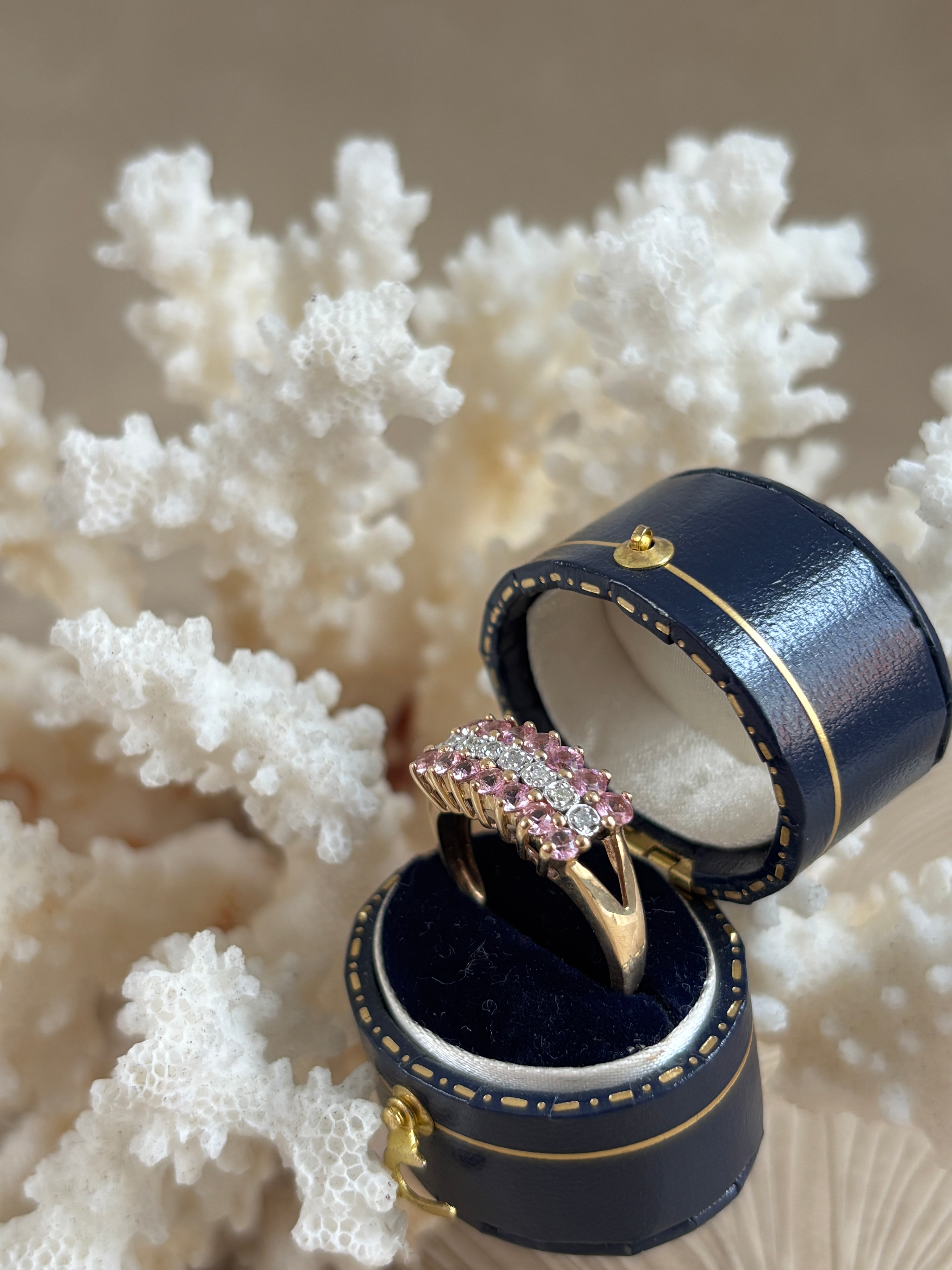 Roze Saffier & Diamant Ring Vintage